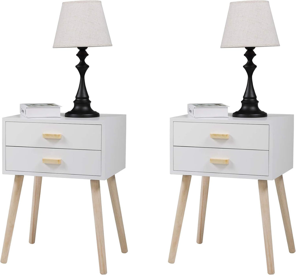Set of 2 White Nightstand with 2 Drawers T43791