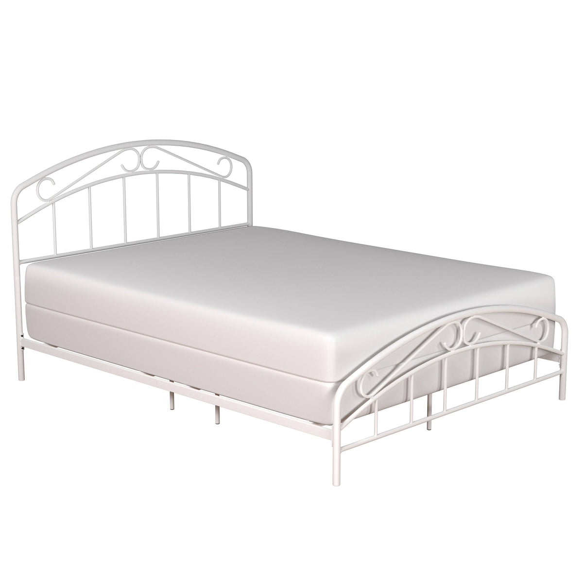 Metal Full Bed with Arched Scroll Textured White C373172
