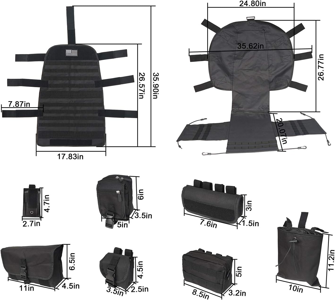 Molle Seat Back Organizer with Multi Pocket Pouch Bag D746610