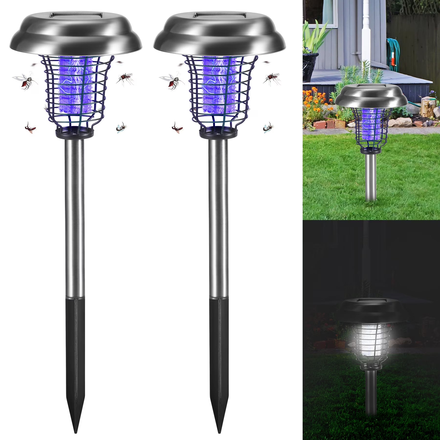 2 Pack Solar Bug Zapper Outdoor Mosquito Killer 2 in 1 Waterproof Y680450