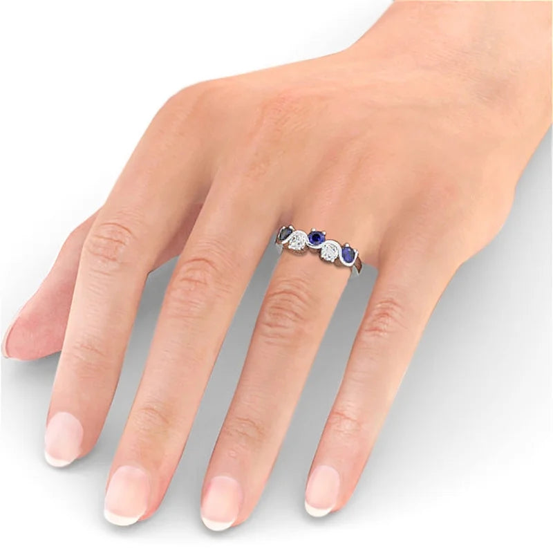 14K White Gold Blue Sapphire Diamond Engagement Eternity Band Size 9.5 Z2476