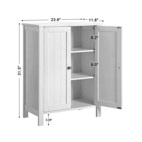 White Double Door Adjustable Shelf Bathroom Floor Storage Cabinet K124