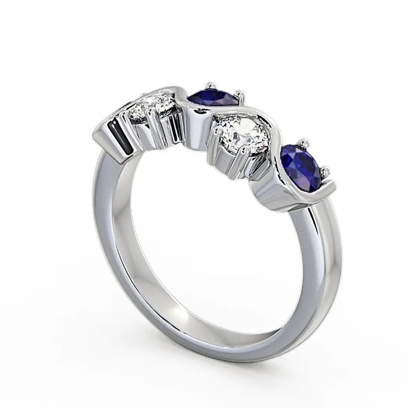 14K White Gold Blue Sapphire Diamond Engagement Eternity Band Size 9.5 Z2476