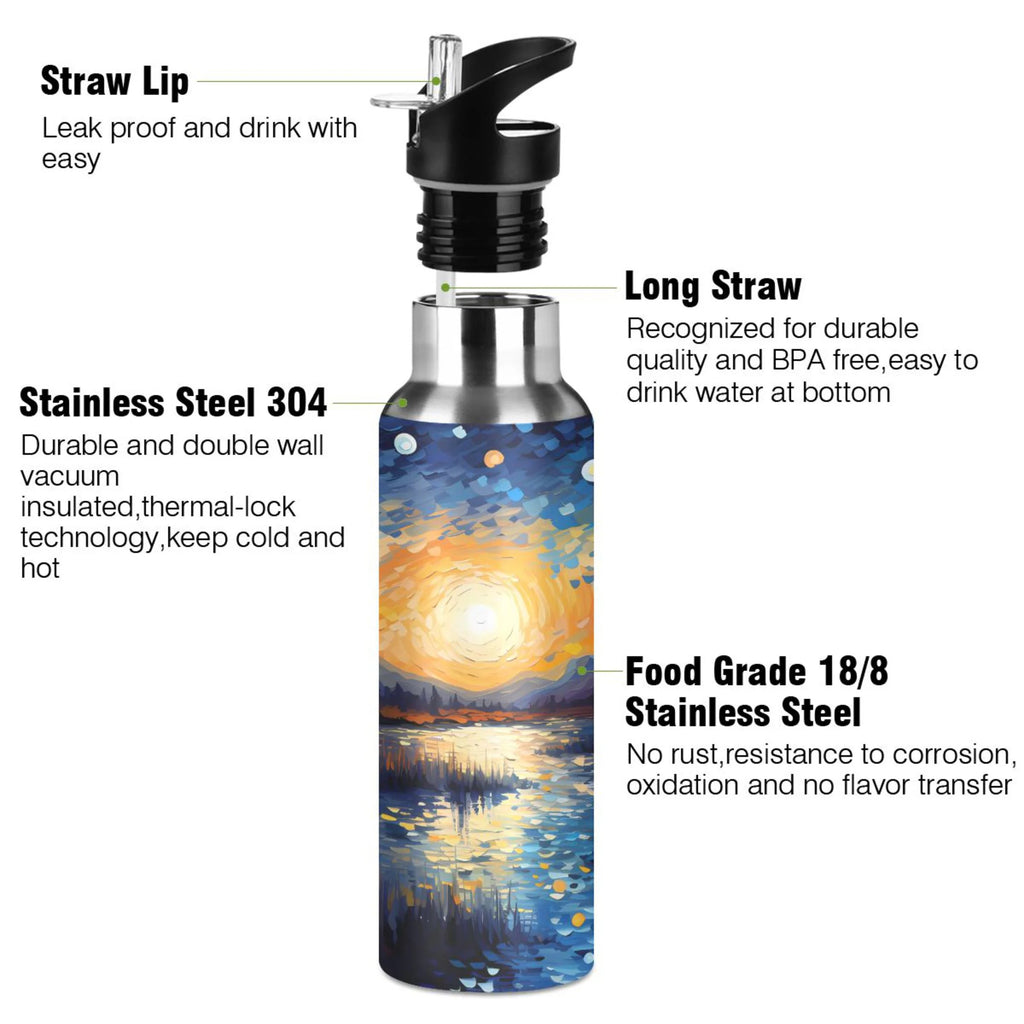 Blue Stainless Steel Insulated Water Bottle with Straw Lid H253942