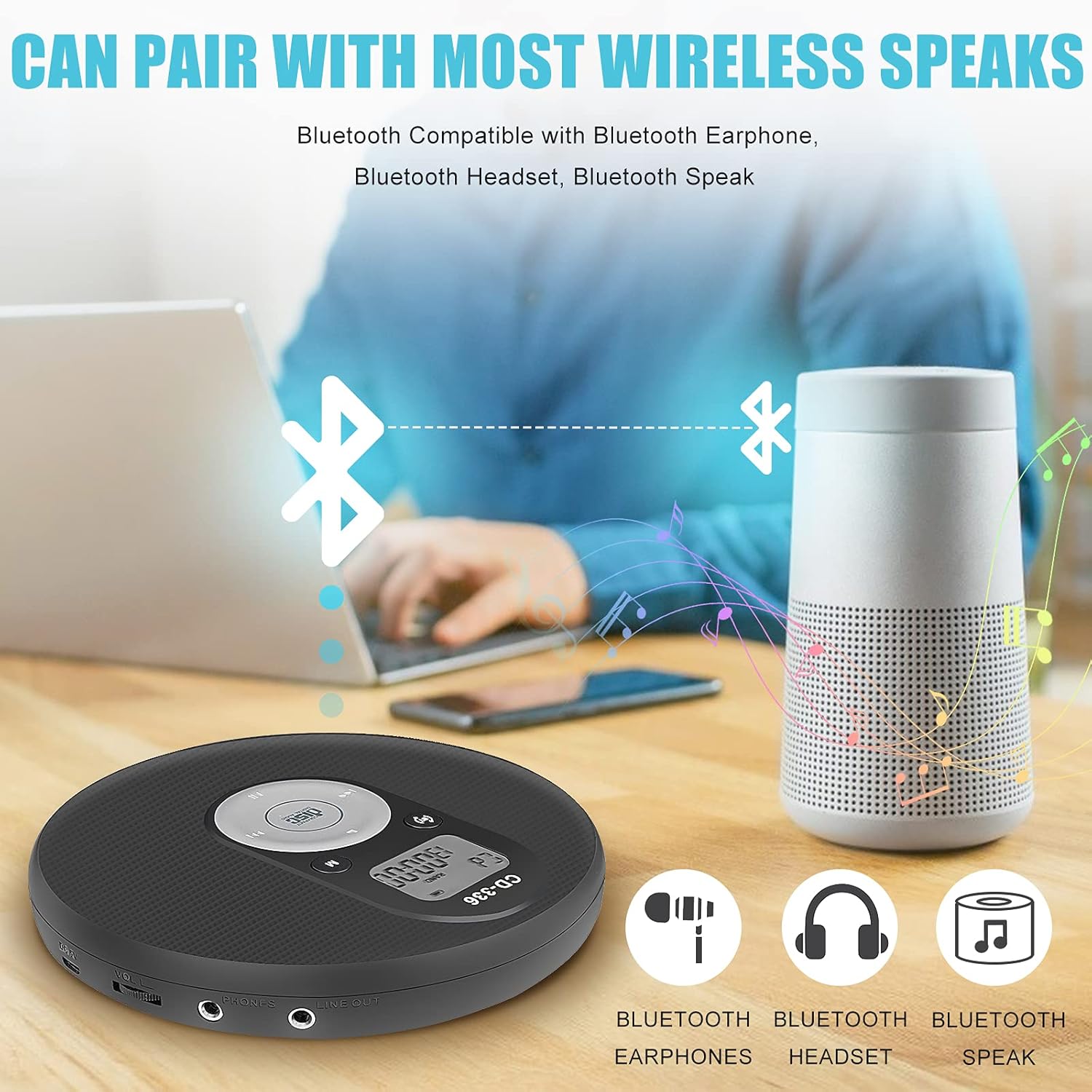 Portable CD Player with Bluetooth, Pack of 2 W7674