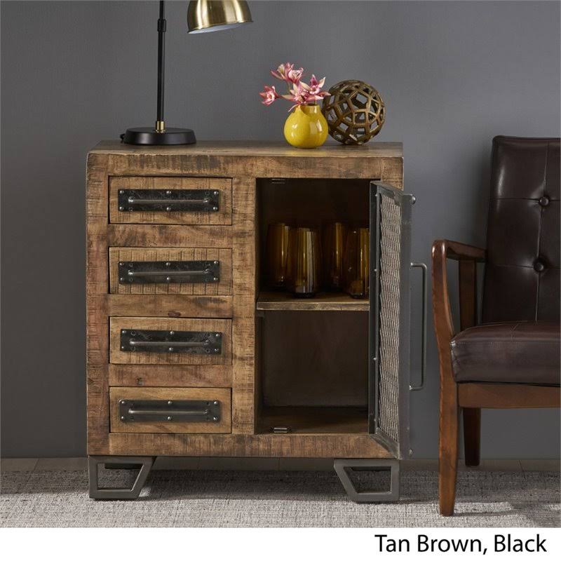 Industrial Mango Wood Cabinet with 4 Drawers in Tan U7880