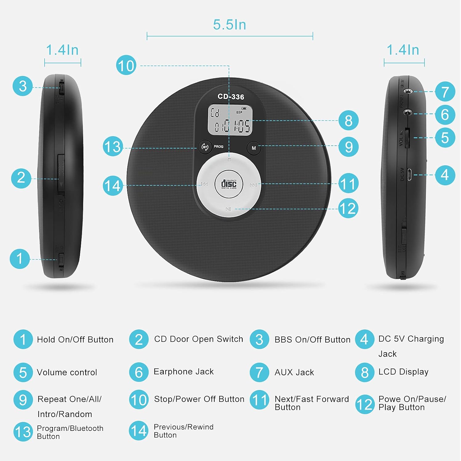 Portable CD Player with Bluetooth, Pack of 2 W7674