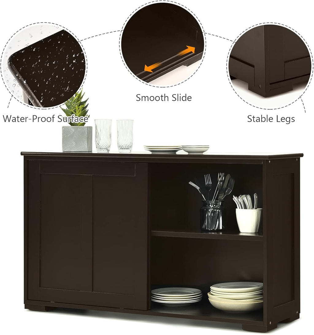 Brown Double-Layer Sliding Slat Door Storage Cabinet Q649