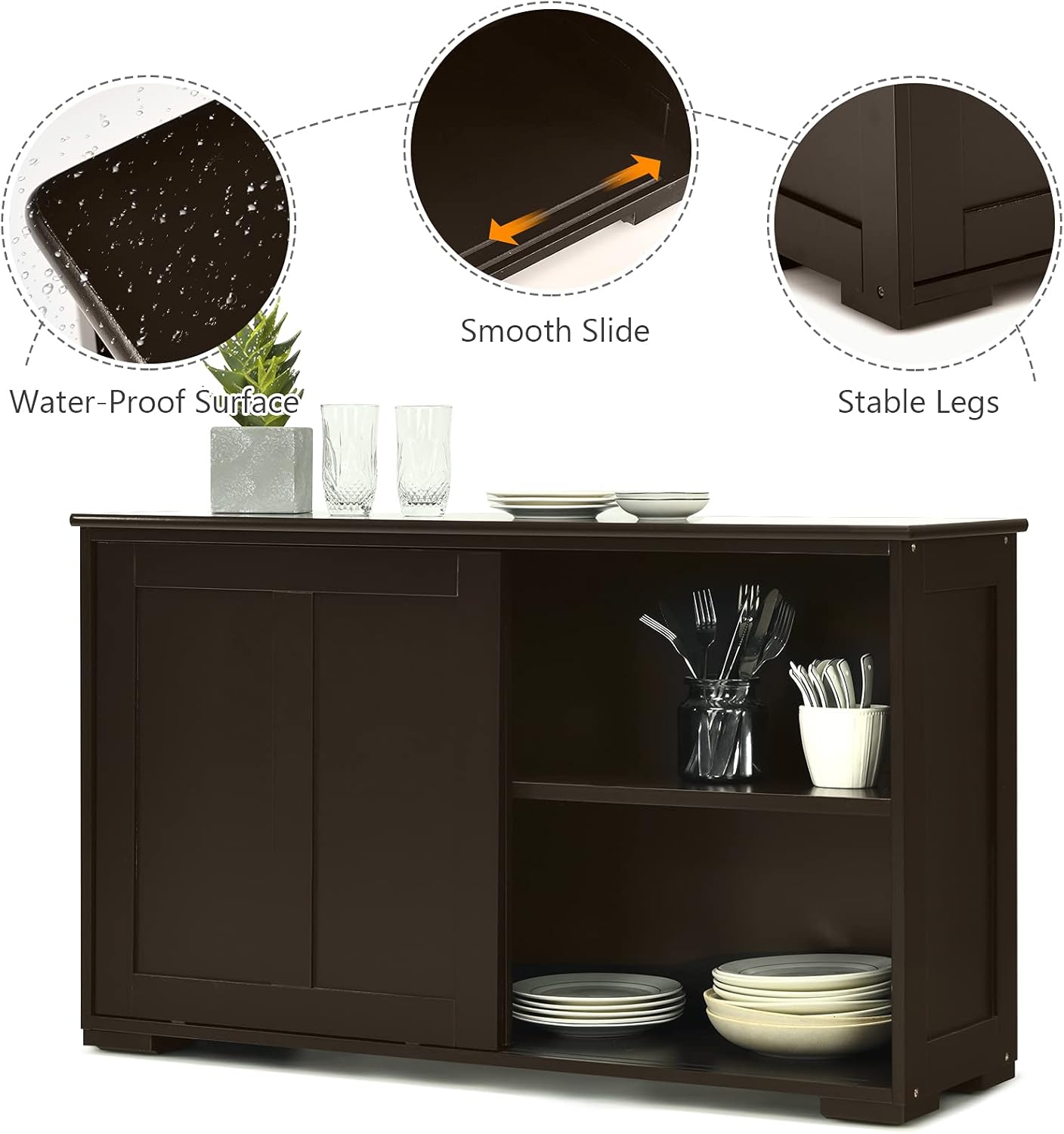 Brown Double-Layer Sliding Slat Door Storage Cabinet Q649