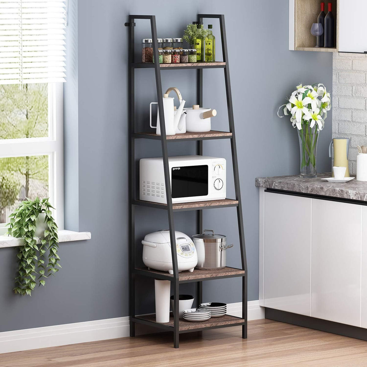 Rustic Brown 5-Tier Ladder Shelf D1906