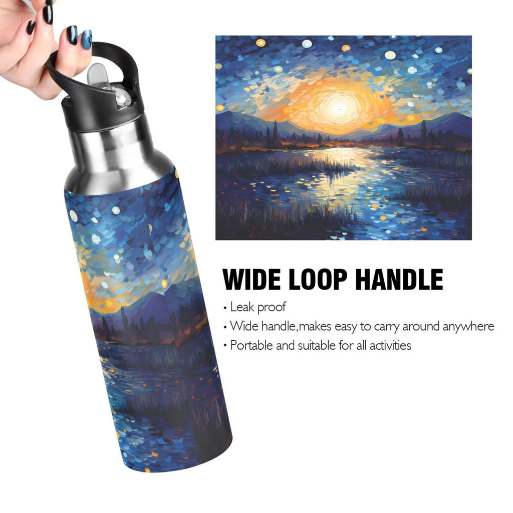 Blue Stainless Steel Insulated Water Bottle with Straw Lid H253942