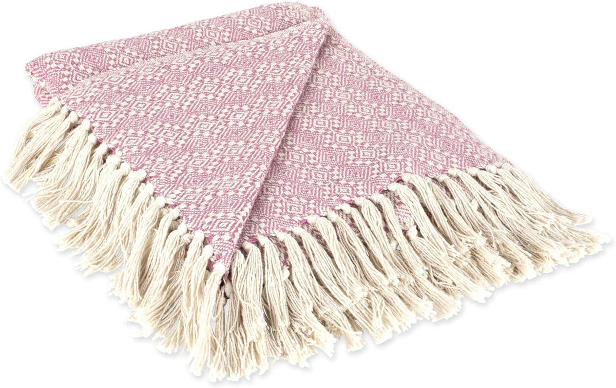 Aqua Cotton Diamond Patterned Blanket Throw with Fringe, 50 x 60 J5333