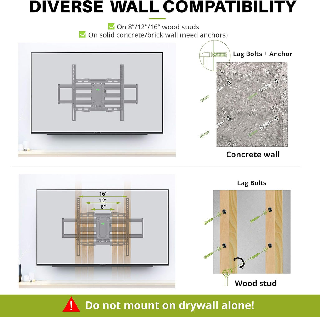Full Motion TV Wall Mount for 37-75 inch TV, Up to 132lbs, Dual Articulating Arms, Max VESA 600x400mm, Pack of 2 X864
