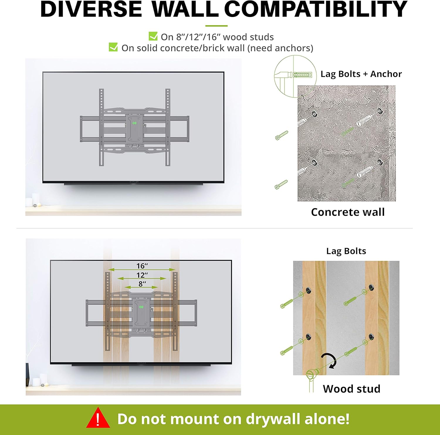 Full Motion TV Wall Mount for 37-75 inch TV, Up to 132lbs, Dual Articulating Arms, Max VESA 600x400mm, Pack of 2 X864
