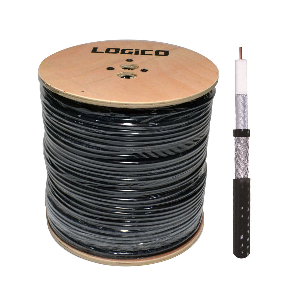 RG6 Coaxial Cable Dual Shield Direct Burial 1000ft 18AWG Black 3GHz B886995