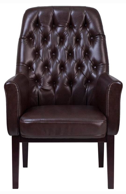 Brown Tufted Leather Side Reception Chair C9037