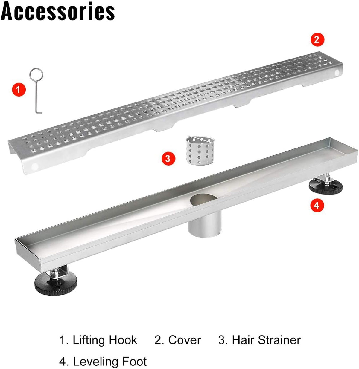 24 inch 304 Stainless Steel Linear Shower Drain with Grid Cover, Pack of 2 I26797
