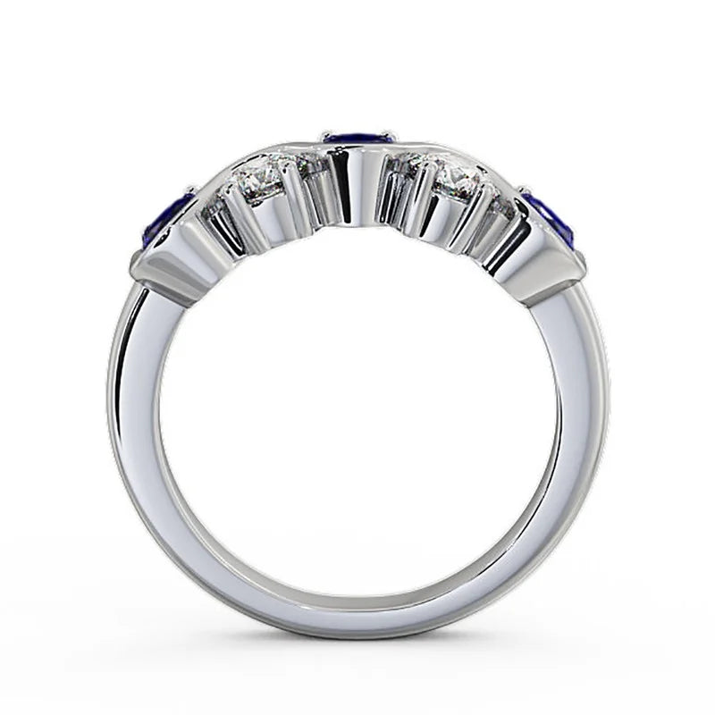 14K White Gold Blue Sapphire Diamond Engagement Eternity Band Size 9.5 Z2476