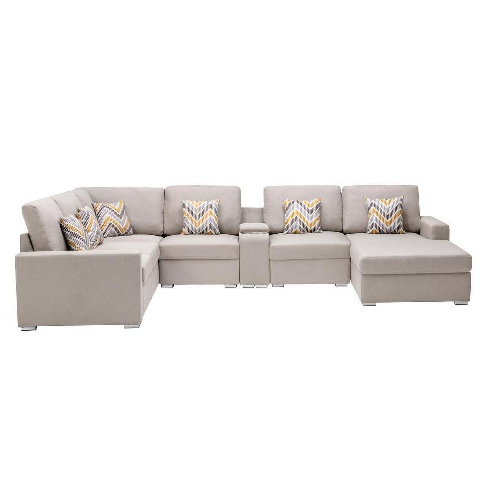 Beige Fabric Reversible Sectional with Charging Port and Storage Console H67833