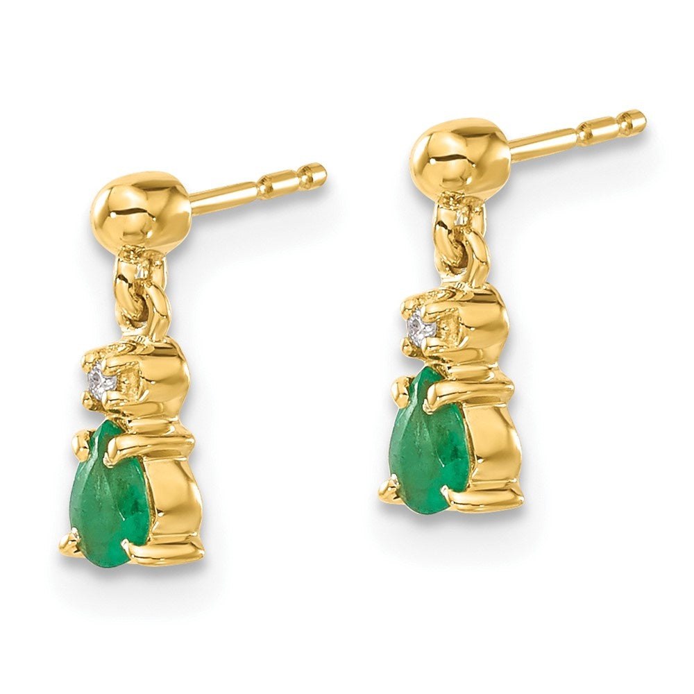 14k Yellow Gold Emerald and Diamond Dangle Earrings J574