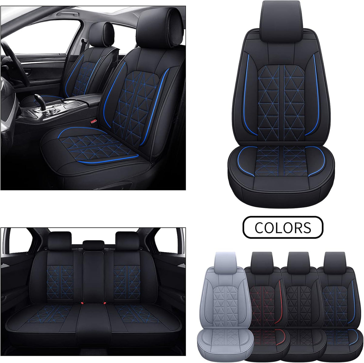 Triangle Black&Red Synthetic Leather Car Seat Cover 5 Seats Full Set V4058