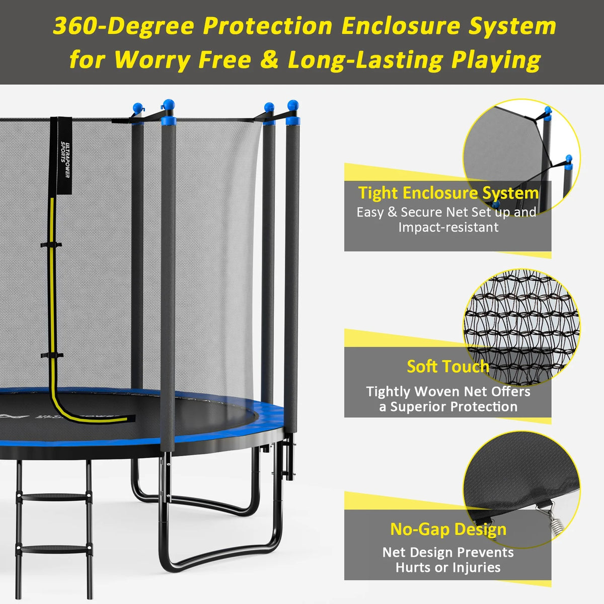 10FT 12FT 14FT 15FT Trampoline with Safety Enclosure Net and Ladder W549