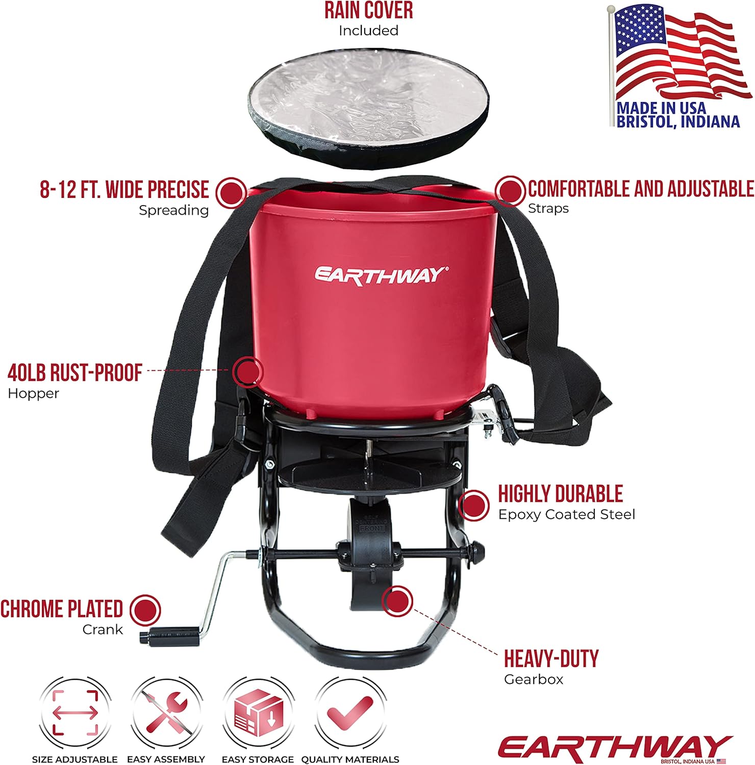 40 LB Portable Chest Mount Hand Crank Broadcast Spreader K66038