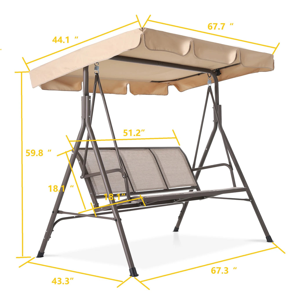 Outdoor Swing With Canopy, 3-Person, Beige P32816