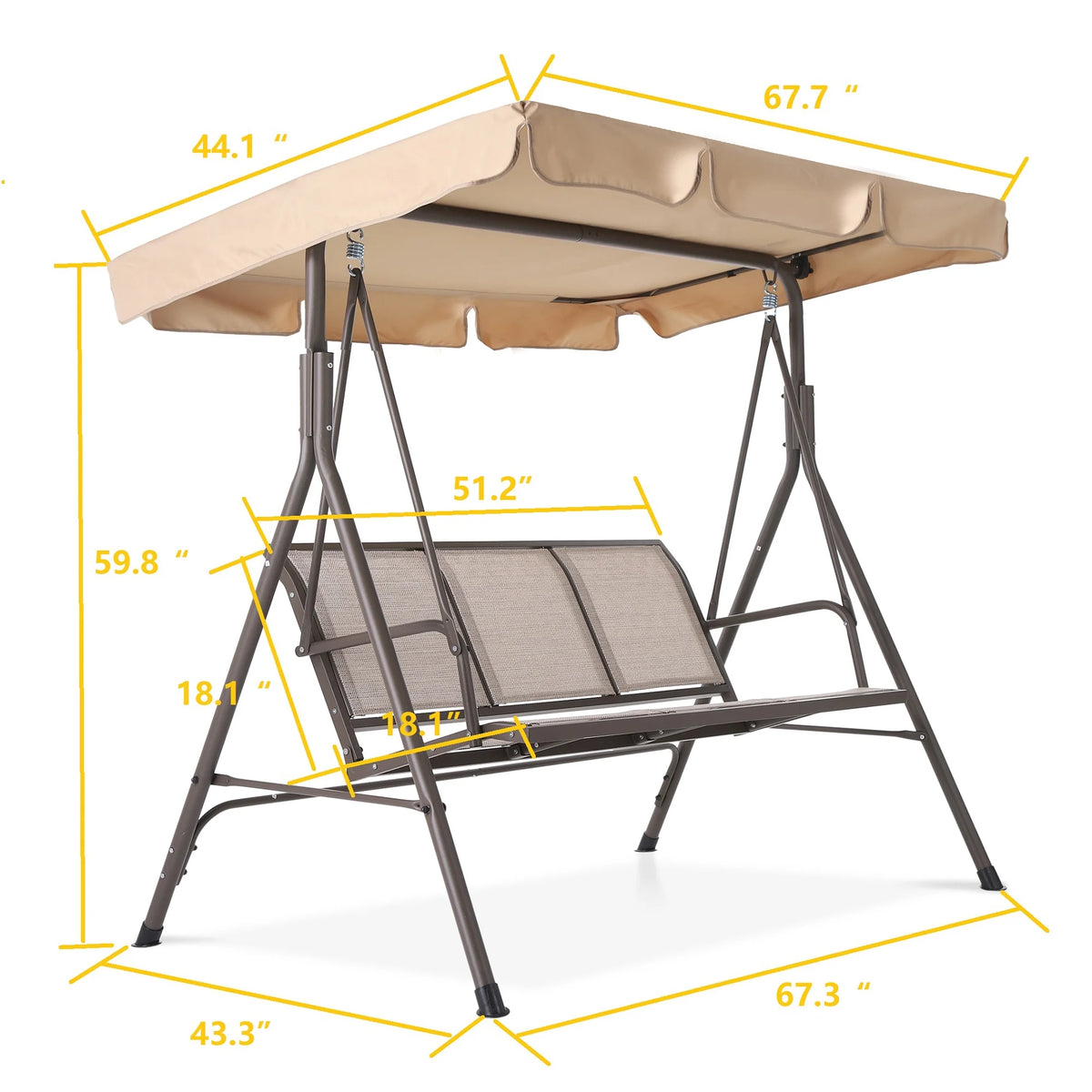 Outdoor Swing With Canopy, 3-Person, Beige P32816