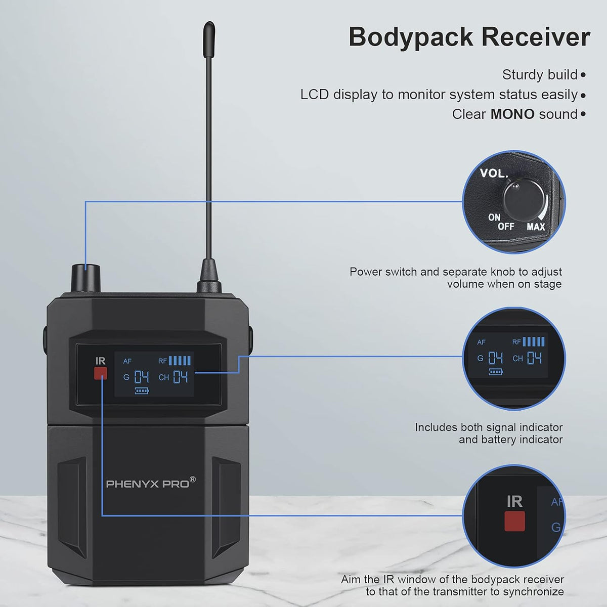 UHF Dual Wireless in-Ear Monitor System with Metal Transmitter and Bodypack Receiver Y557