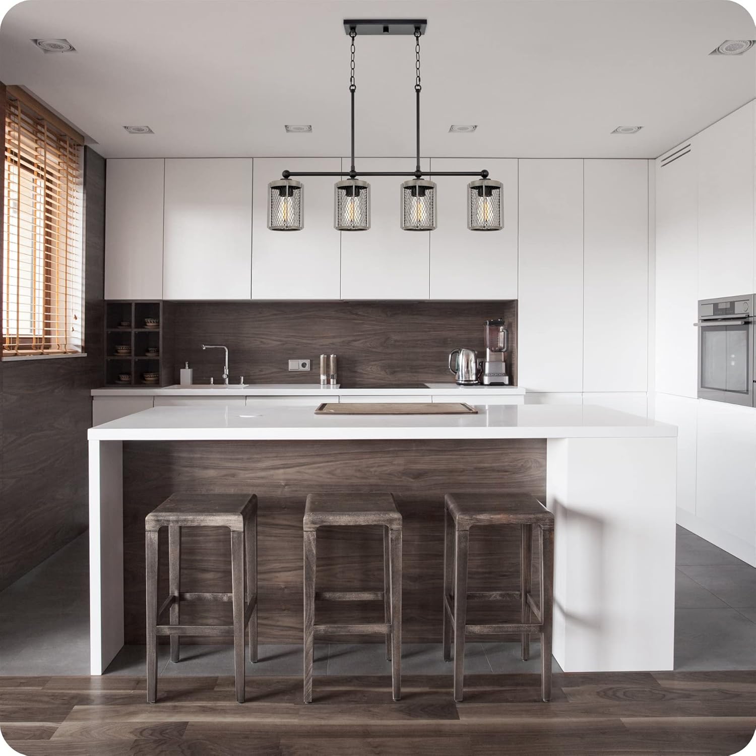 4-Light Modern Farmhouse Island Light with Metal Cage Shades R830