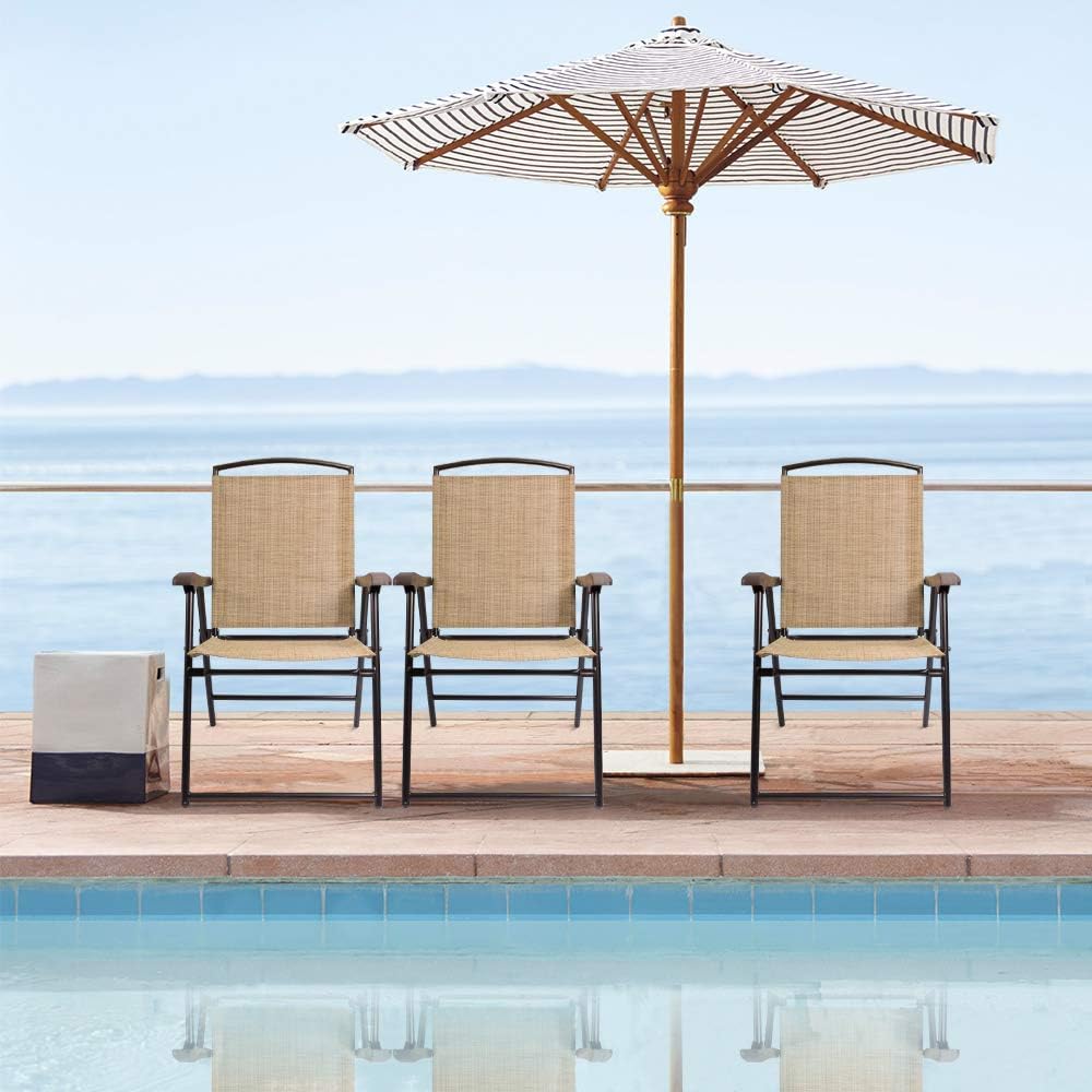 Beige Sling Back Folding Chair Set of 2 U91999