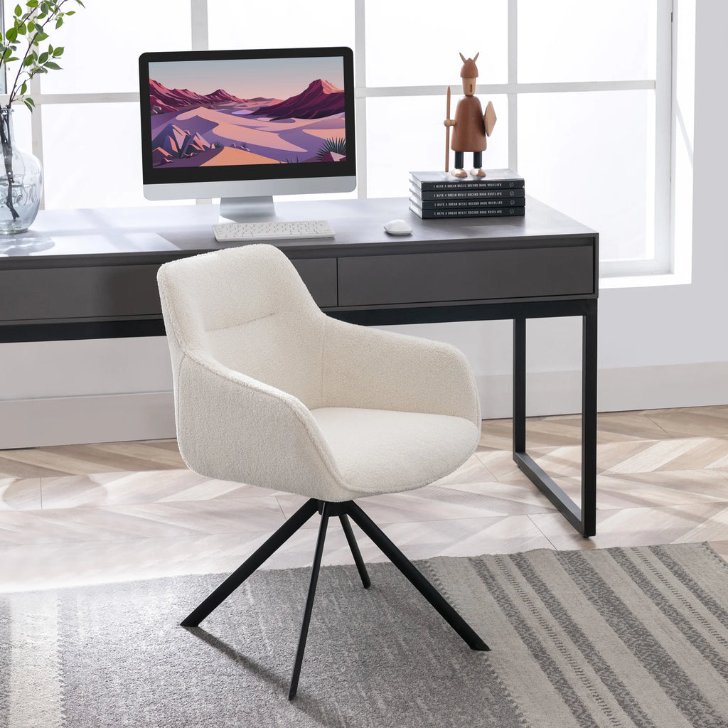White Boucle Swivel Task Chair with Arms E406