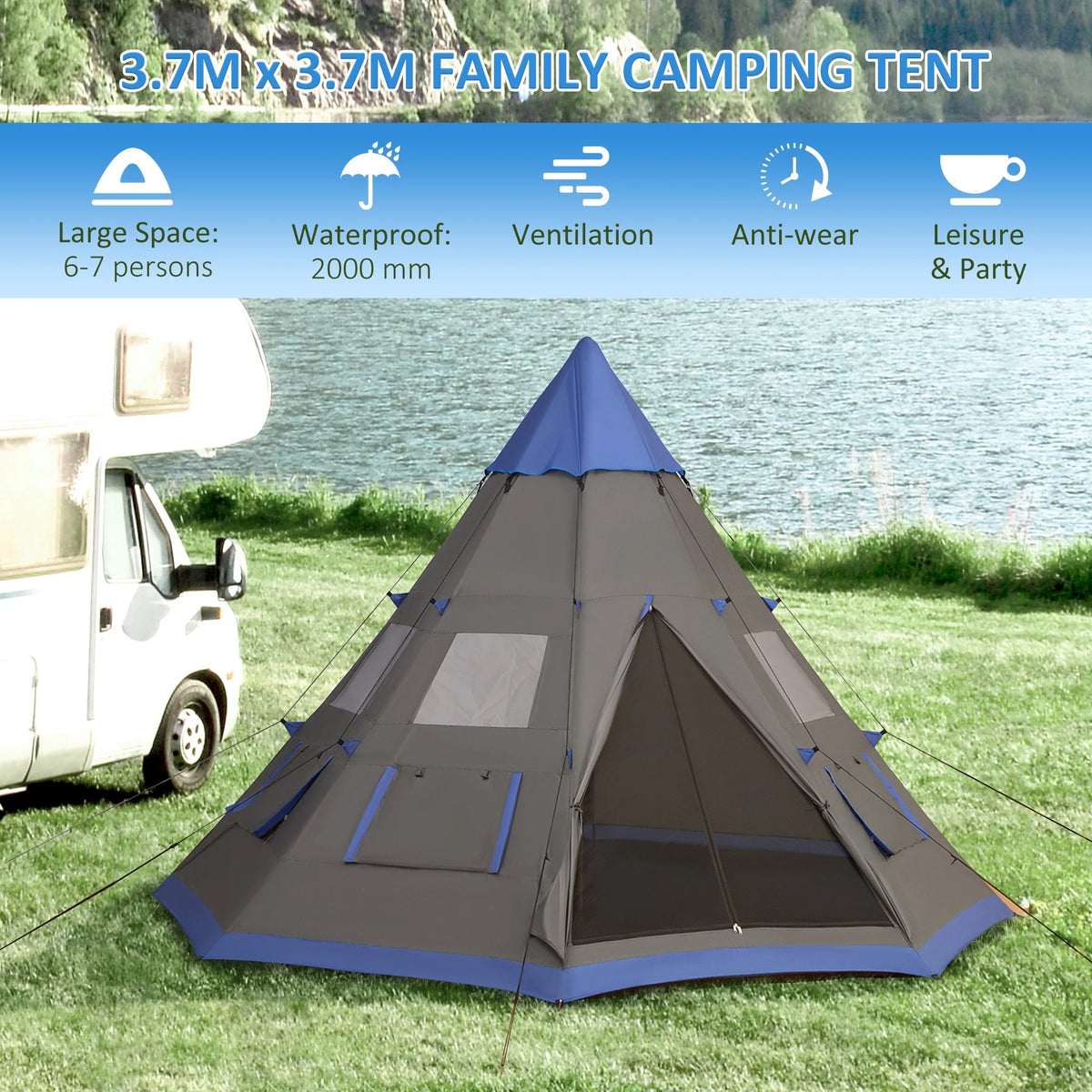 12Ft 4 Season Camping Tent with 8 Mesh Windows U157342