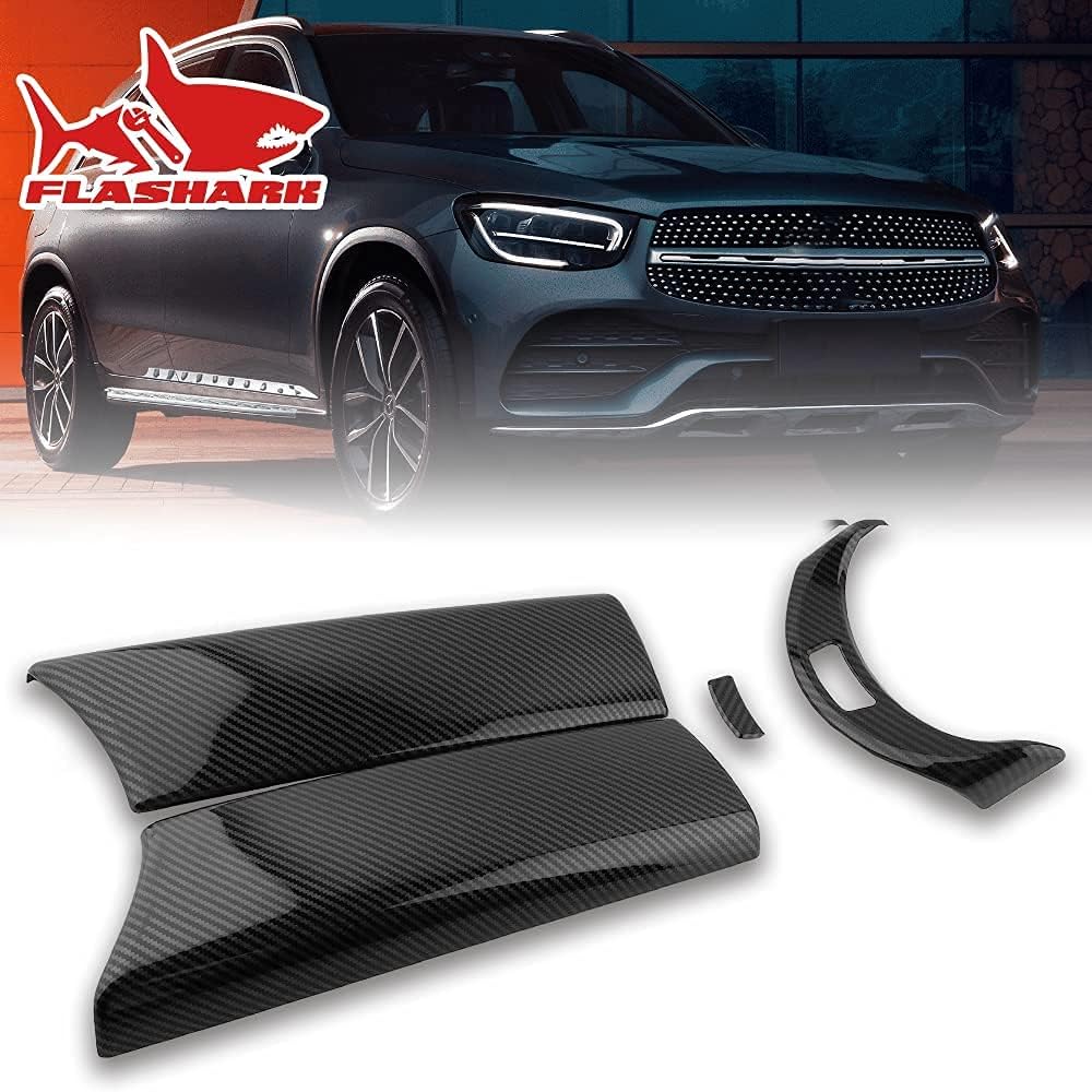 ABS Carbon Car Interior Center Armrest Box Trim Cover Console Box Protect Cover Bundle with Buttons Frame Decoration Sticker Trim Fit for Mercedes Benz C Class W205 2015-2020/GLC X253（2pcs） C9291