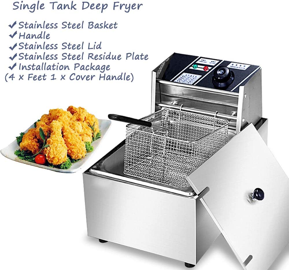 6 L Stainless Steel Electric Deep Fryer with Basket and Lid S99649