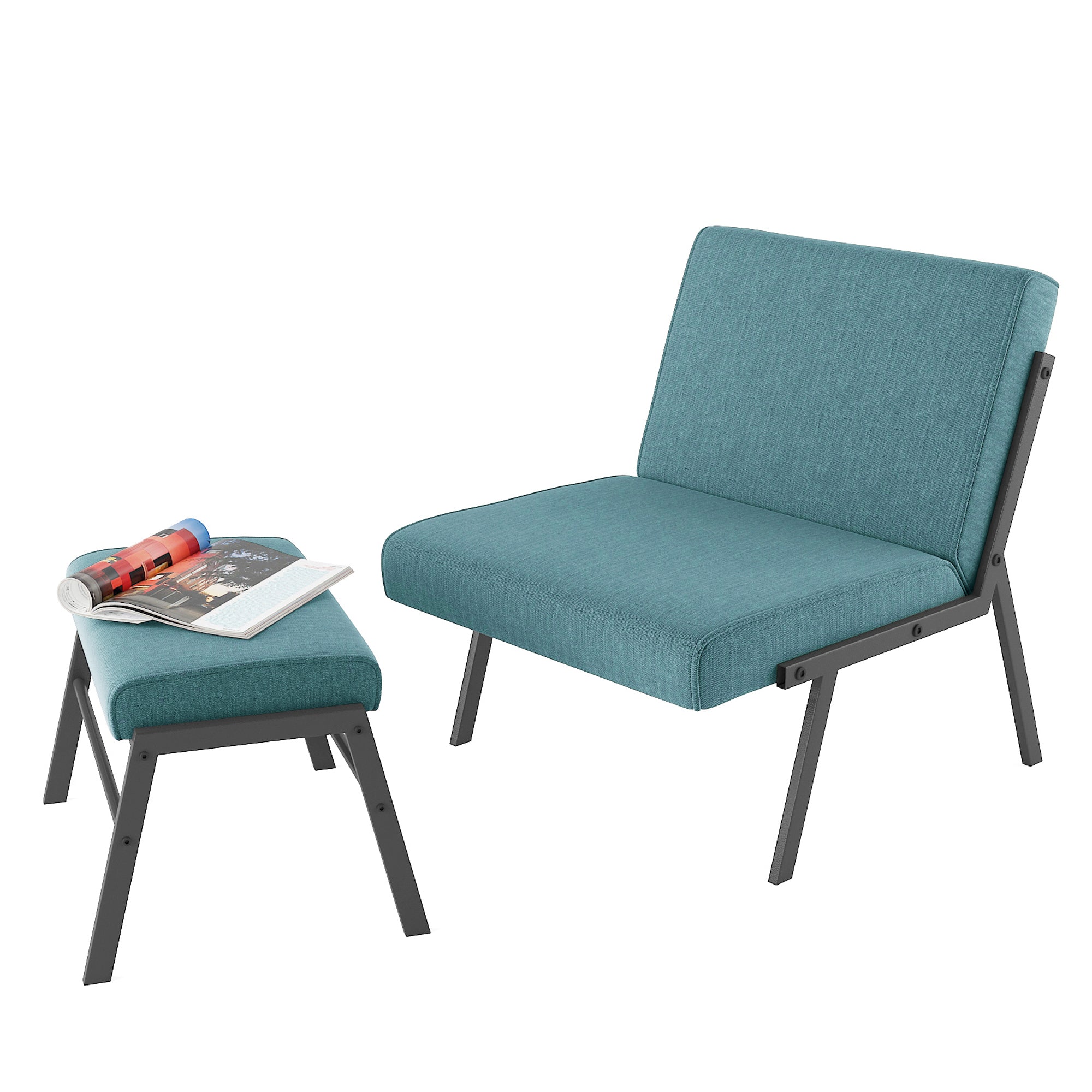 Green Linen Accent Chair with Ottoman U519794