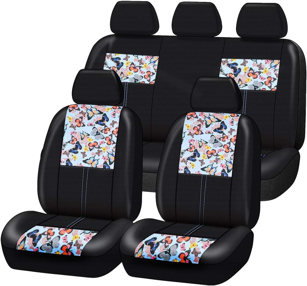 Butterfly Leather Car Seat Covers Full Set (Dark Blue) G33790