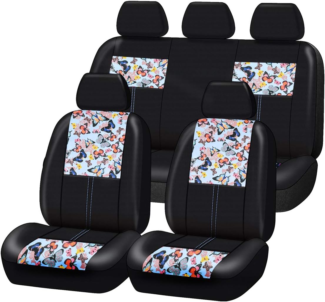 Butterfly Leather Car Seat Covers Full Set (Dark Blue) G33790