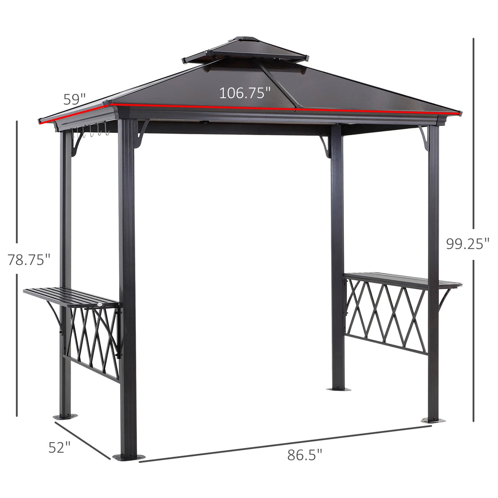 9' x 5' Hardtop BBQ Grill Gazebo with Polycarbonate Roof A347773