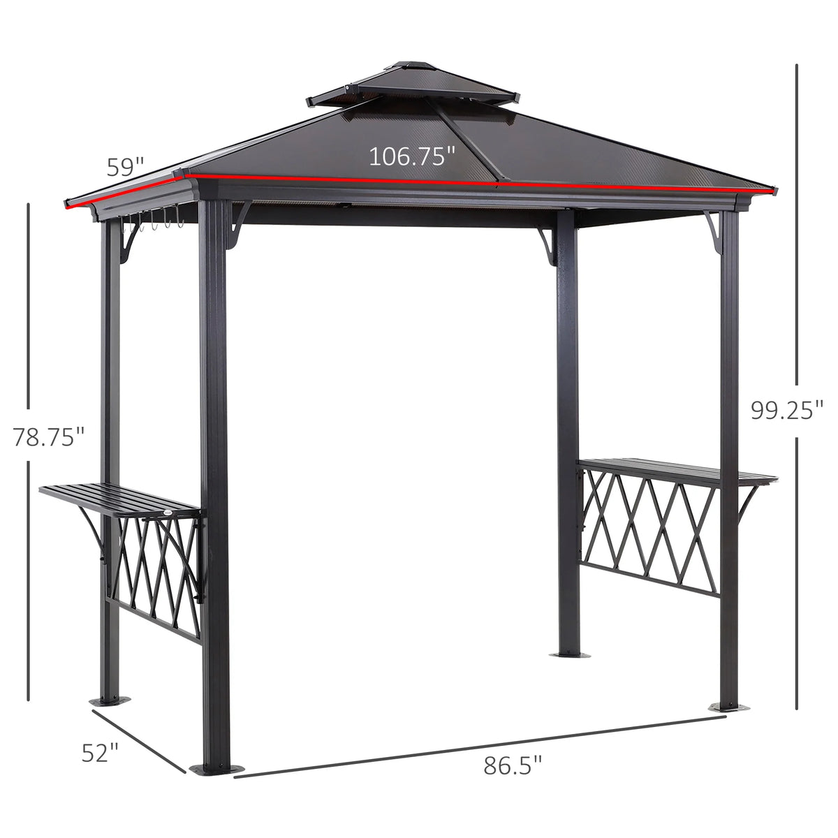 9' x 5' Hardtop BBQ Grill Gazebo with Polycarbonate Roof A347773