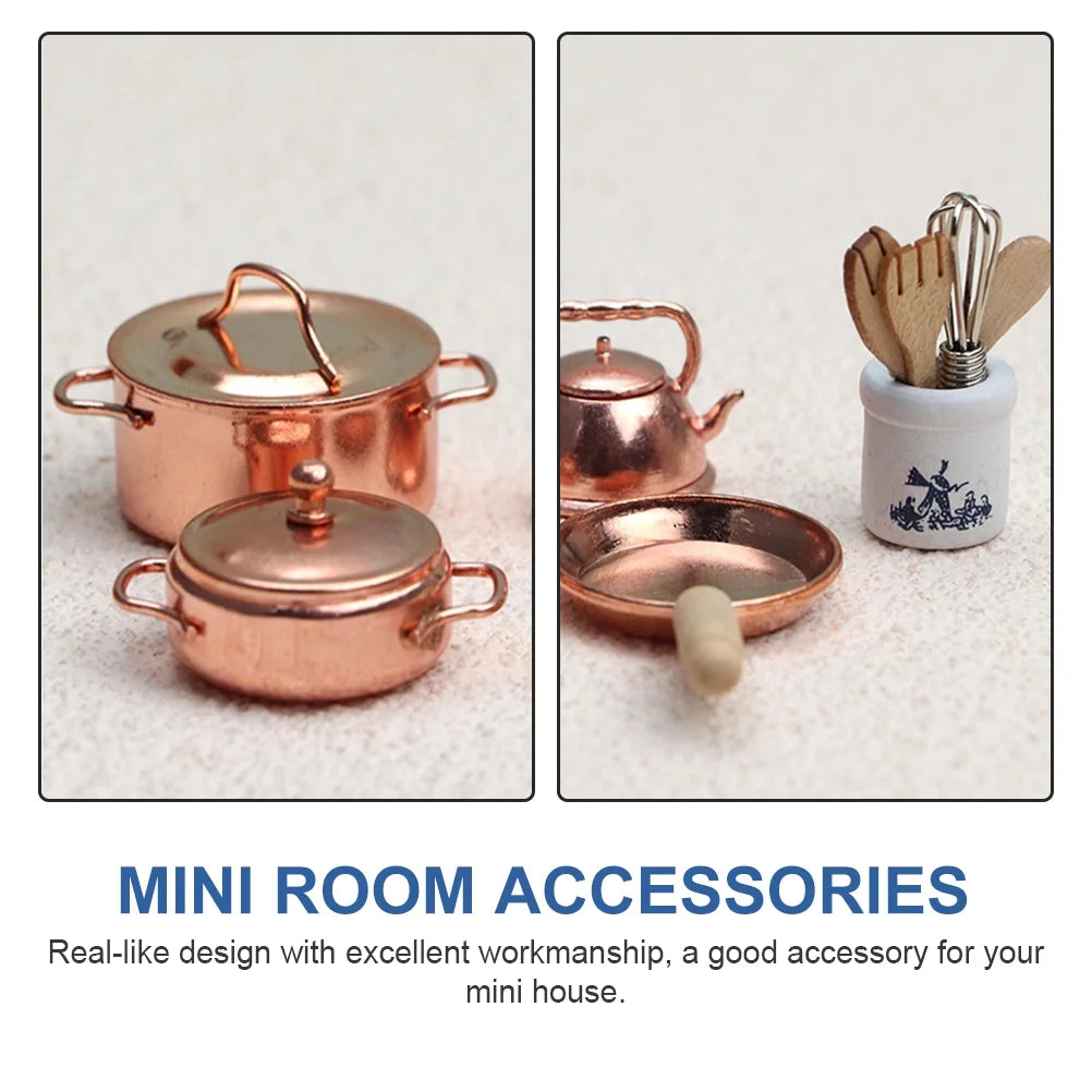 Mini Doll Furniture Metal Models Kids Educational Toys DIY Dollhouse Ornaments Pretend Cooking Pot B9118