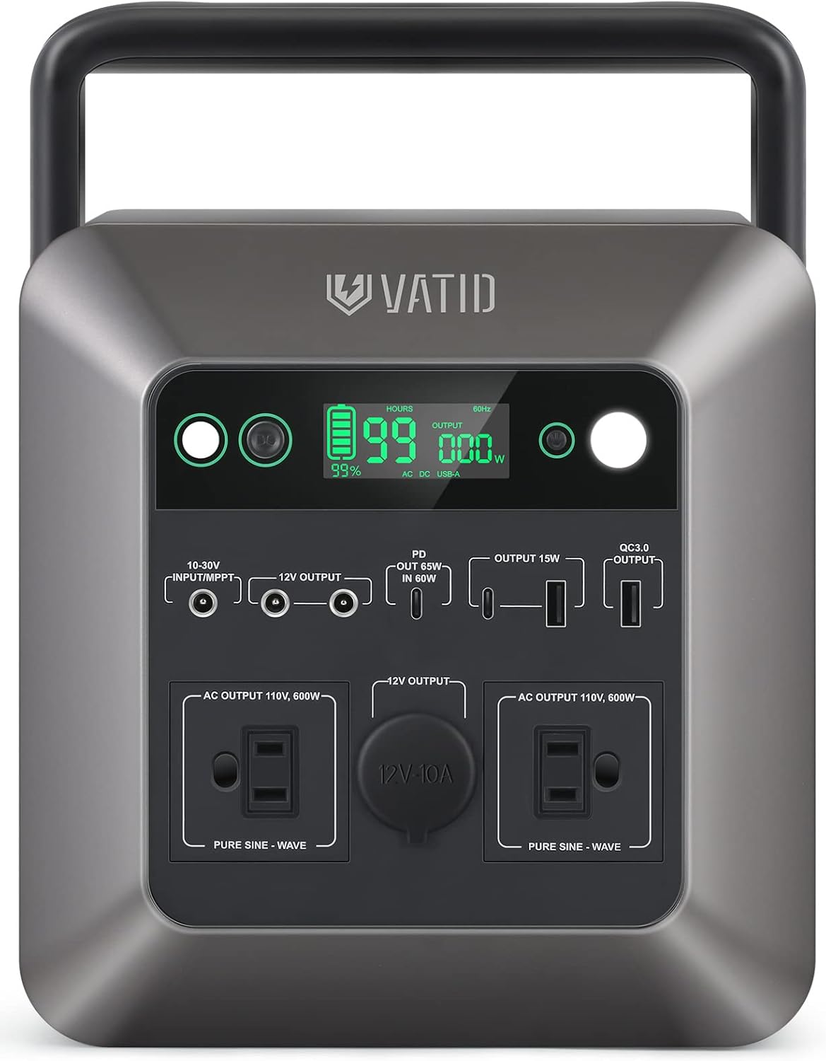 Portable Power Station, 1000W Peak, 712.25Wh, 110V AC Pure Sine Wave Z852547