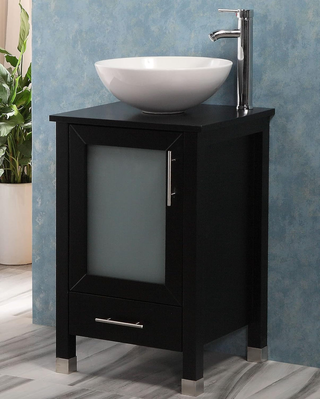 Black Bathroom Vanity with Sink and Stainless Steel Faucet J1481