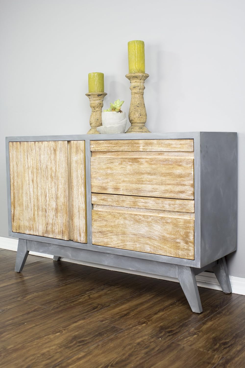 Gray Distressed Wood 2 Drawer Sideboard Cabinet M738
