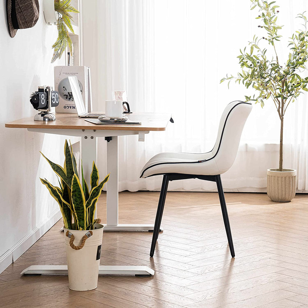 Black Faux Leather Dining Chair with Metal Legs, Set of 2 I2723
