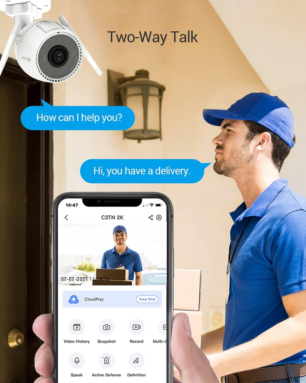 2K WiFi Security Camera with Color Night Vision and Two-Way Audio M50452