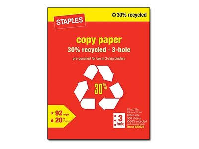 30% Recycled 8.5x22 x 11x22 3-Hole Punch Copy Paper, 20 lbs., 92 Brightness, 500/Ream, 10 Reams/Carton T368569
