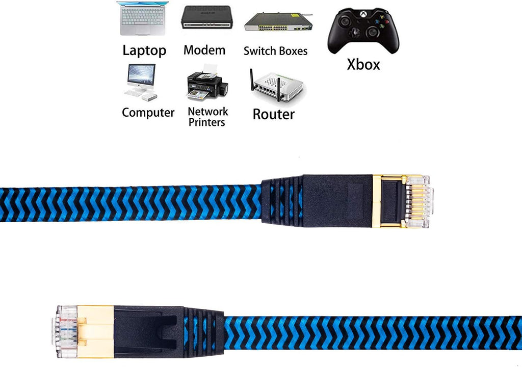 Cat 7 Ethernet Cable 100 ft Nylon Braided Flat Network Patch Cord RJ45 LAN Cable Pack of 2 T96852