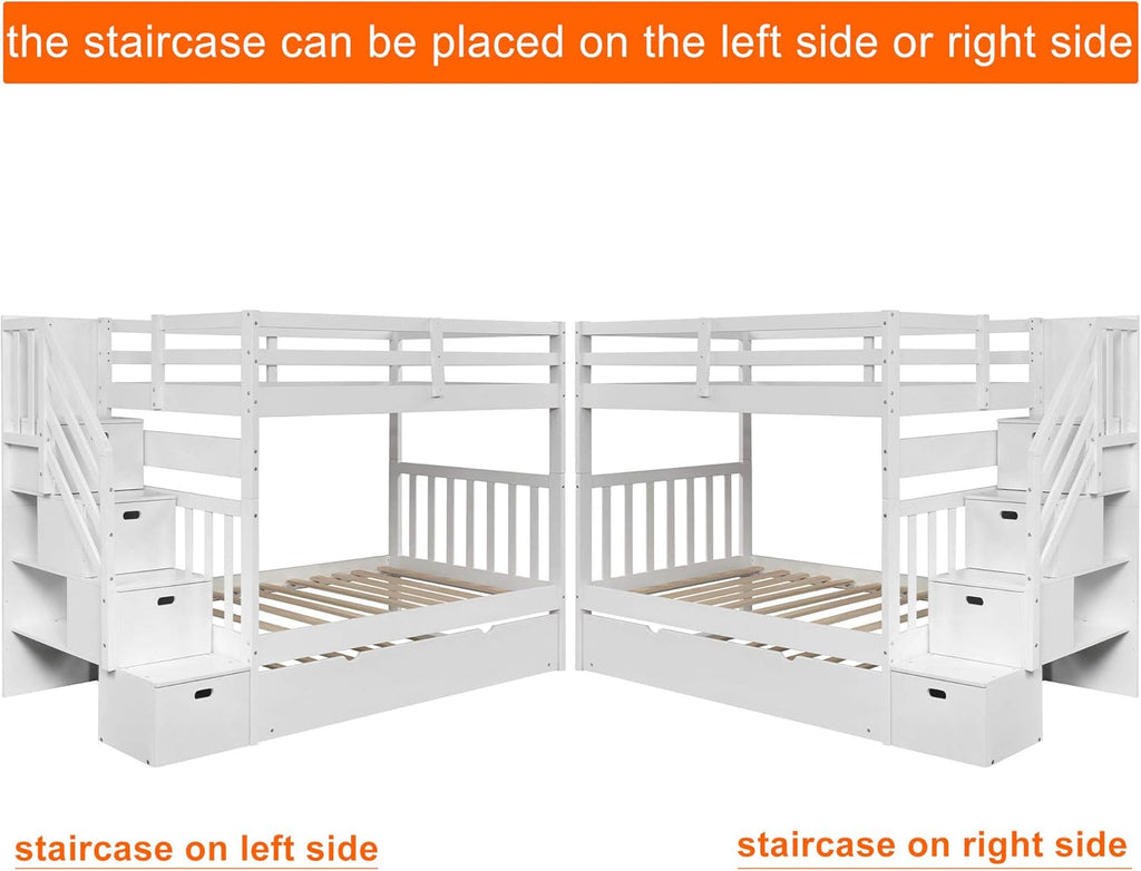 White Twin Over Twin Bunk with Trundle, 4 Drawers, and 3 Shelves Y7560